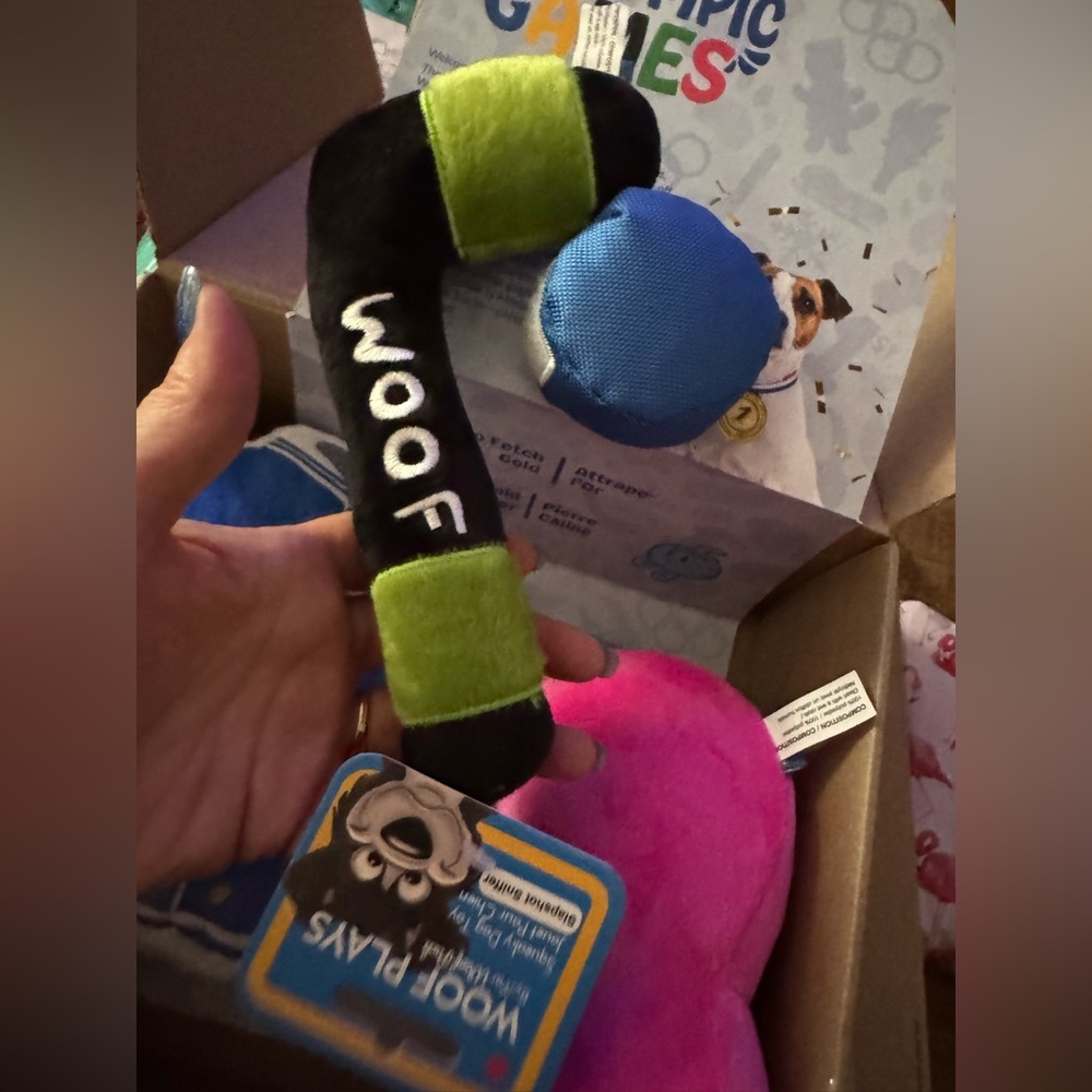 Woof Pack L dog toy hockey stick & puck NEW like Bark Box Olympic Games toys
